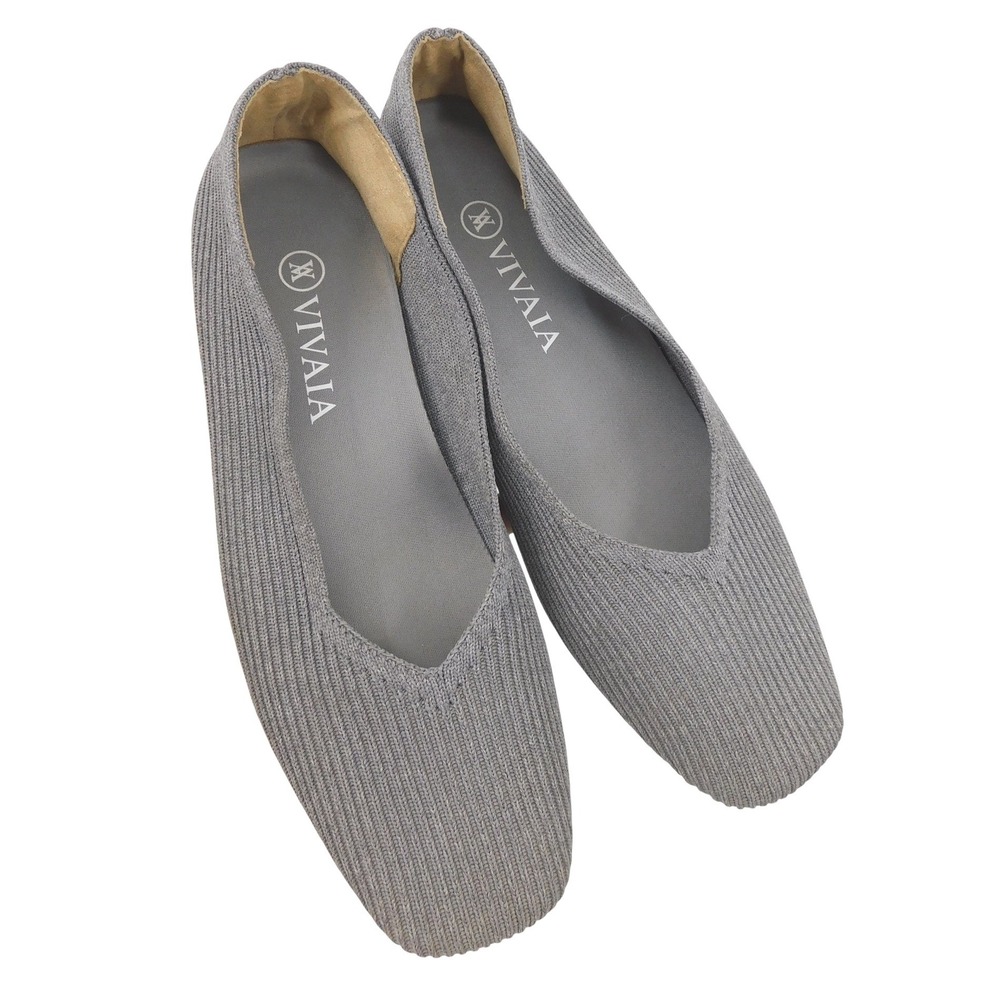 Vivaia Margot Grey Ribbed Knit Square Toe Ballet Flats Washable EU 39 US 8-8.5